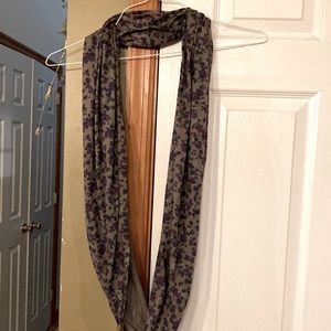 Light dark brown with purple flowers scarf